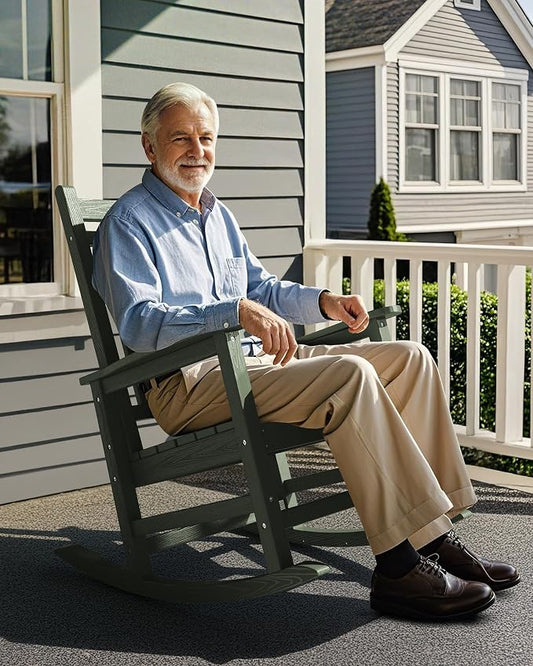 SEWALL HDPE Rocking Chair, Oversized Outdoor Rocking Chair for Adults, Patio Rocker for Porch, Avocado Green by SERWALL