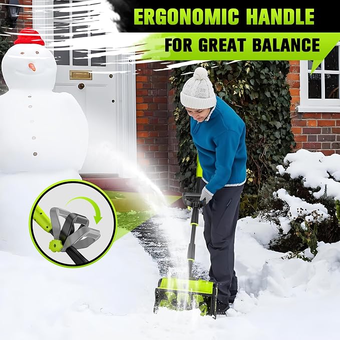 40V Cordless Snow Shovel, 13 Inch 4.0Ah Electric Snow Shovel with Directional Plate, Brushless Cordless Snow Blower for Pathway, Patio, Deck, Driveway, Green - Image 6