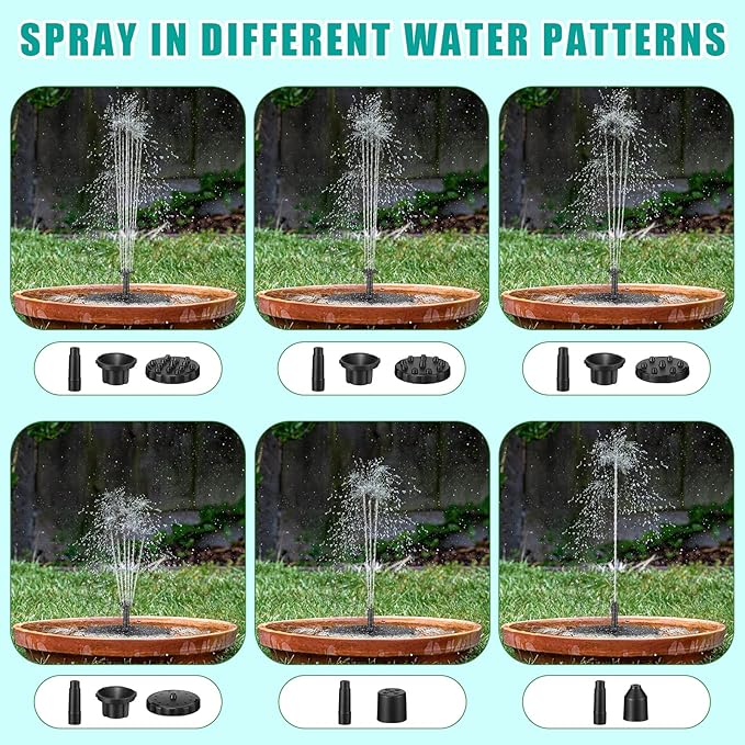 2 Packs Solar Bird Bath Fountain Pump with 6 Nozzle Solar Powered Bird Bath Floating Panel Water for Garden Fish Tank Pool(5.1 Inch)