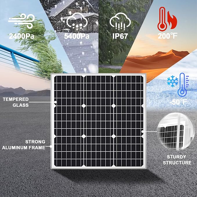 SOLPERK Solar Panel Kit 50W 12V, Waterproof Solar Battery Trickle Charger Maintainer + Waterproof Controller + Adjustable Mount Bracket for Boat Car RV Motorcycle(Without Mounting Bracket) - Image 3