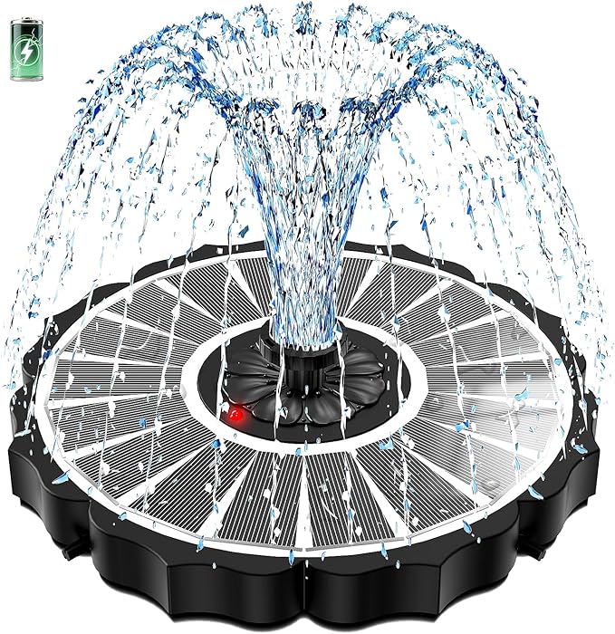 SZMP Solar Fountain, Works in Cloudy with 2000mAh Battery Backup, Glass Solar Powered Bird Bath Fountain with Smart Status Indicators, 3.5W, 8 Nozzles, for Garden, Outdoor (White)