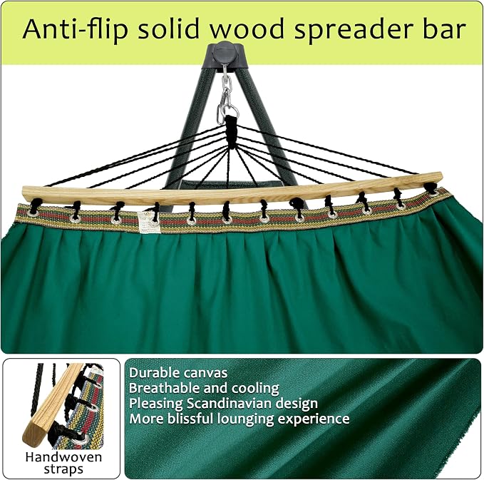 Tranquillo Sturdy Steel Hammock Stand with Premium Cotton Canvas, 600 lbs Capacity Folding, Portable Hammock Stand 30-Second Fold Unfold Spacious Design, (Canvas - Emerald Green) - Image 3