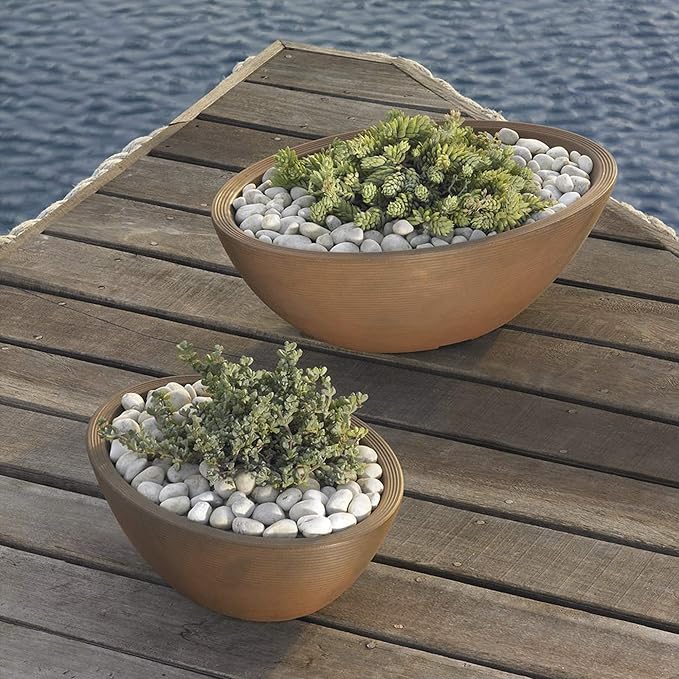 Crescent Garden Delano Oval Planter Bowl, Succulent Garden, Unique Indoor/Outdoor Double-Walled Plant Bowl with Plug- Oval Shape - 24" L x 17" W x 8" H (Old Bronze)