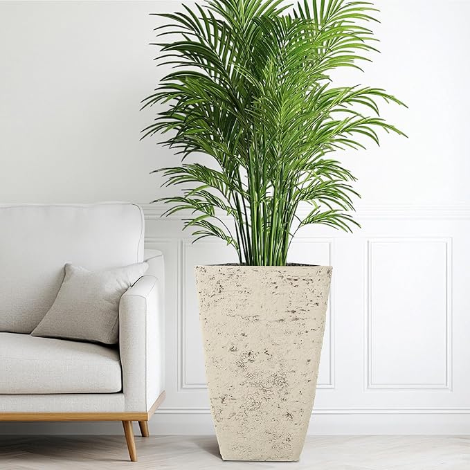 19" H Country White Square Planters for Outdoor Plants, Set of 2 Large Flower Pot with Drainage Hole, Weather-Resistant for Porch,Garden, Patio or Indoor Use