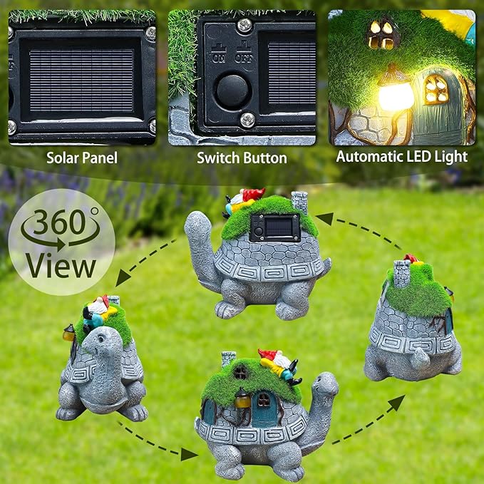 SunGlee Solar Turtles for Outdoors Turtle Solar Light Garden Statue Cute Tortoise Garden Outdoor Decor for Patio Lawn Yard Gifts for Mom Grandma Housewarming Birthday