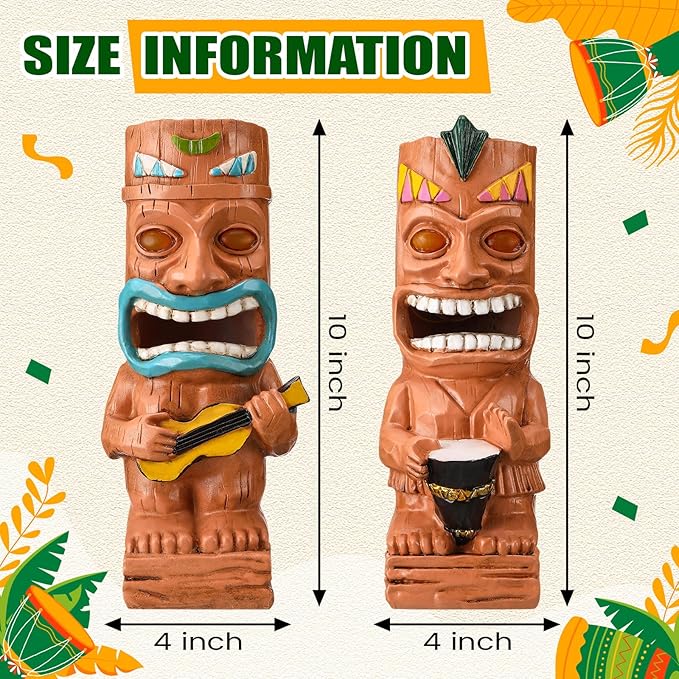 Suzile 2 Pcs Solar Tiki Statues for Outdoor Decor 9.84 Inch Tiki Bar Decorations Statues with Flickering Eyes LED Light Solar Sculpture Decor for Bar Lawn Yard Garden Gifts