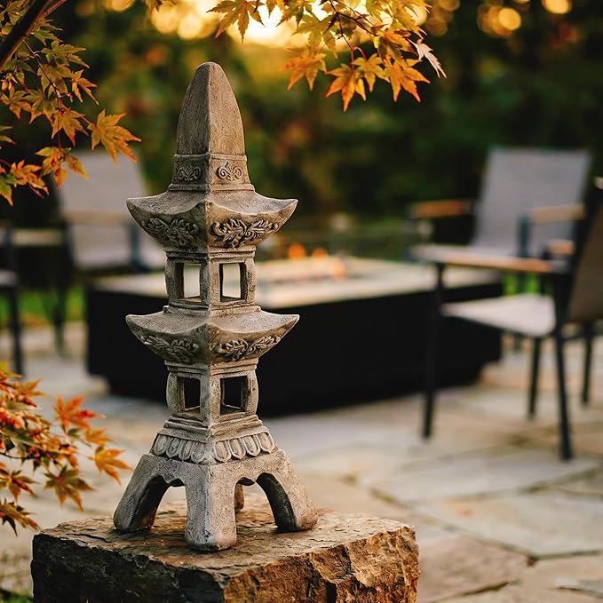 35.5’’High Asian Zen Pagoda Magnesium Oxide Tall Lantern Statue Outdoor Sculpture for Garden Backyard Decor Pagoda Statue Miniature Tower Lantern Landscape Garden Decoration