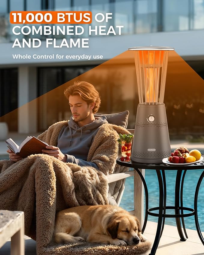 Tabletop Heater Patio Heater, 11,000 BTU Propane Patio Heater for Commercial, Balcony & Porch, Quartz Glass Tube, Portable Small Heater For Outdoor Use, Grey