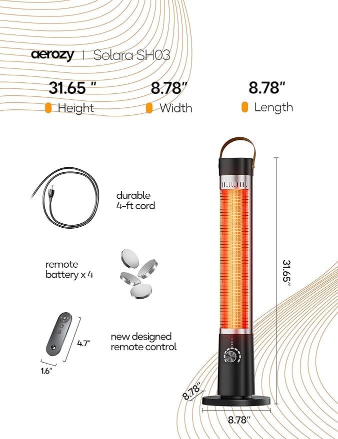 Patio Heater for Outdoor Use, Infrared Electric Outdoor Heater, 1500W Instant Heating, 60-Degree Oscillation, 9 Heat Levels, 9H Timer, Remote, for Garage, Backyard, Indoor, 32.2”, Jet