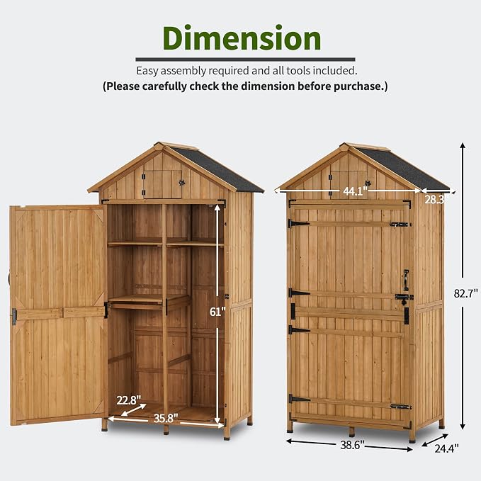 MCombo Large Outdoor Storage Cabinet with 3 Adjustable Shelves, 82 Inches Tall Storage Shed, Wood Garden Shed with Locks for Patio Yard Lawn, 1970 - Image 3