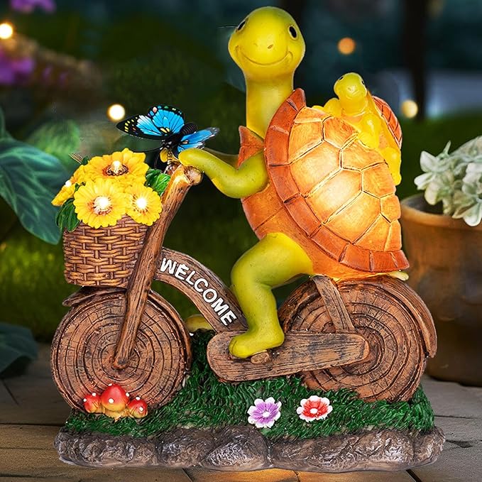Garden Solar Turtle Statue With Lighted Sunflower - Outdoor Figurine for Garden Decor, Turtle Gifts for Women