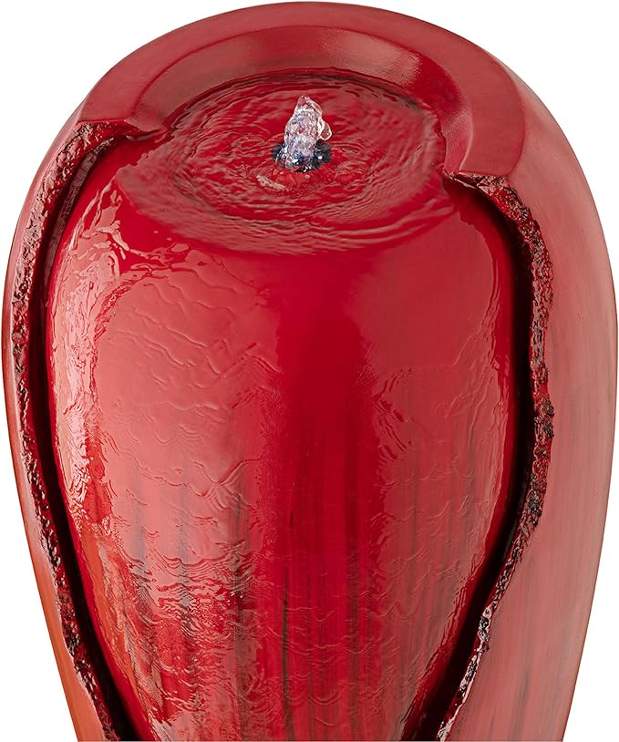 Alpine Corporation DIG100XS-RD | 33"H Outdoor Vintage Cascading Antique Jar Water Fountain with LED Lights — Garden, Patio & Yard Décor — Red Finish