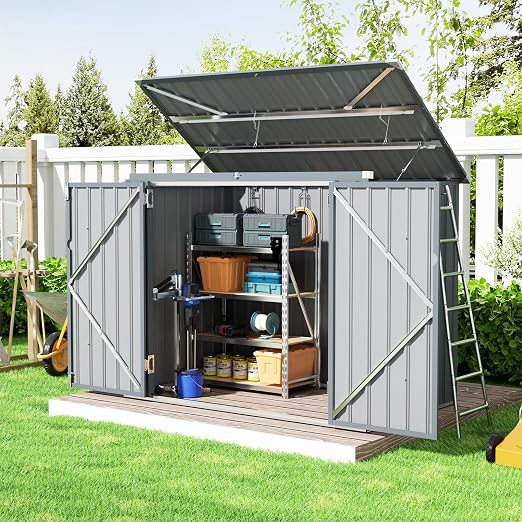 3'x6' Storage Shed, Outdoor Trash Can Storage Bike Shed, Waterproof Garbage Can Organizer with Chain Lid, Outdoor Storage Clearance for Patio, Garden, Backyard, Dark Grey - Image 7