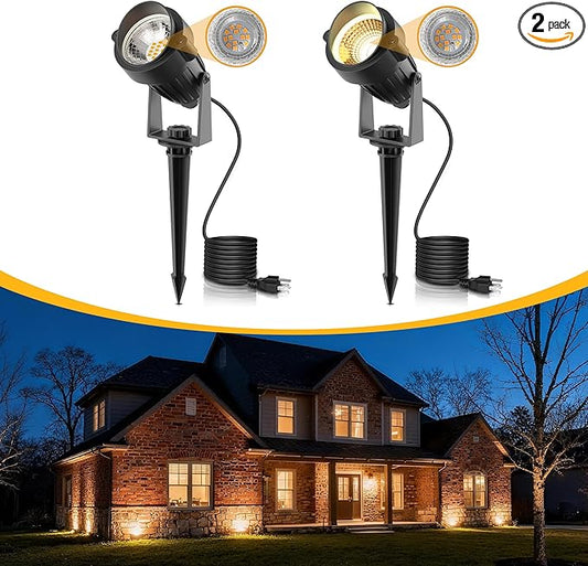 L LOHAS LED 5W Plug in Spotlight Outdoor, 3000K Warm White Landscape Lighting, IP66 Waterproof Spot Lights for Yard, Garden, House, Pathway, Plant, UL Listed (2 Pack)