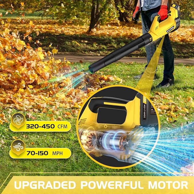 Leaf Blower, Electric Cordless Leaf Blower with 2 Batteries and Charger, 2 Speed Mode, Lightweight Leaf Blowers for Blowing Leaves, Lawn Care, Patio Cleaning and Dust - Image 5