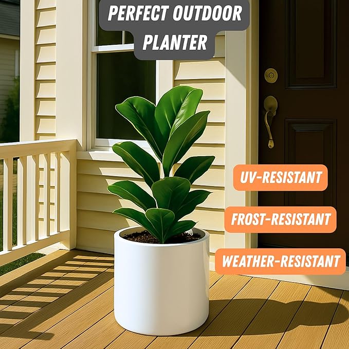 Fox & Fern Plant Pot, Large Plant Pots for Indoor & Outdoor, UV & Frost Resistant Plant Vase with Drainage Plug, Fiberstone, Large Indoor Pots for Plants & Flowers, House Indoor Plant Pot, Single Pot