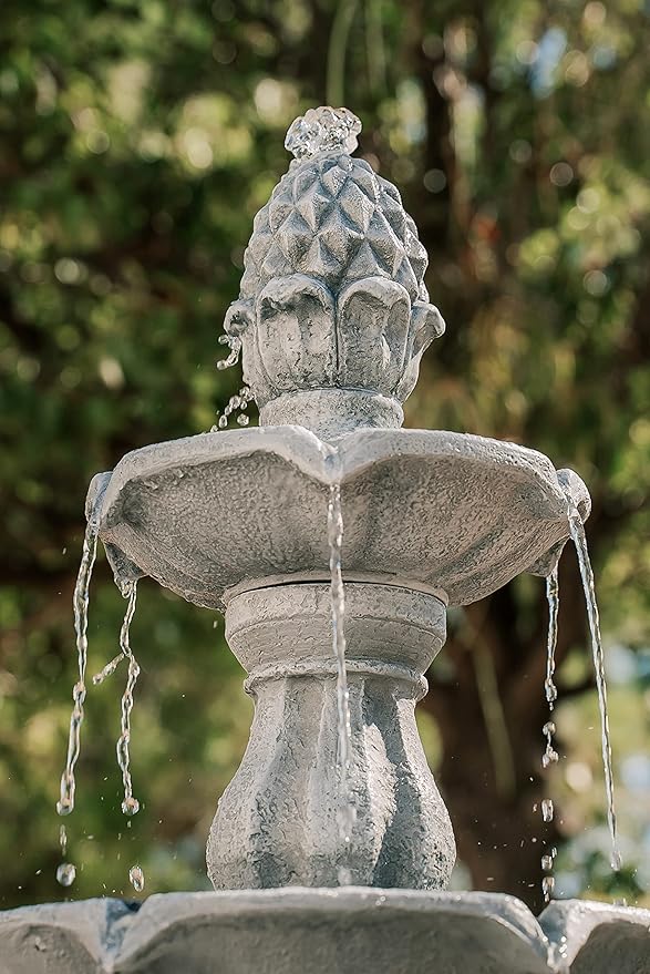 XBrand 51" 3-Tier Outdoor Freestanding Waterfall Fountain with Pump and Pineapple Finial, Gray
