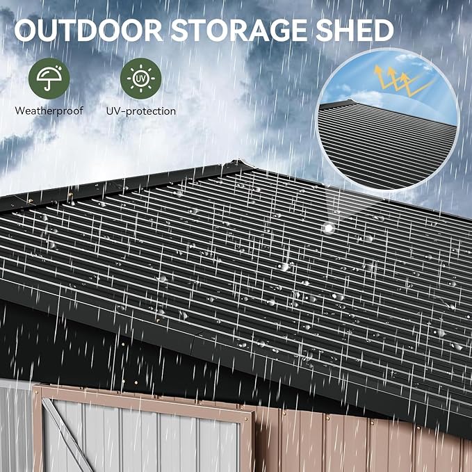 Aoxun 10' x12 ' Outdoor Metal Storage Shed with Galvanized Steel Base, Heavy-Duty Garden Tool Shed for Patio, Lawn, and Garden, Brown - Image 4
