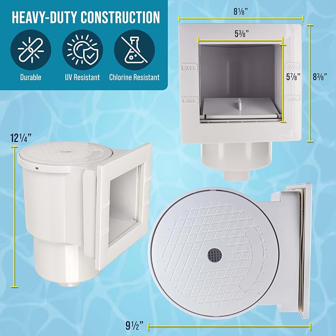 U.S. Pool Supply Standard Thru-Wall Above Ground Pool Skimmer Kit - ABS Construction, Complete Universal Set, Return Fitting, Vacuum Plate, Leaf Basket - Replacement Compatible with SP1091LX Skimmer - Image 3
