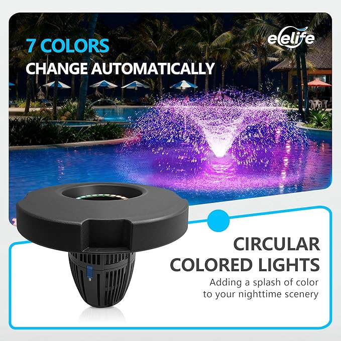 RGB Pond Fountain Aerator, 20000 GPH Floating Aerating Pump, 50ft Power Cord, Time Control, Perfect for Ponds & Lakes