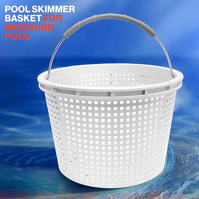 Swimables Pool Skimmer Basket for Inground Pool Compatible with Pentair U-3 Skimmer Basket and Hayward SP1070 Pool Basket | Built-in Brass Weight | 316 Stainless Steel Handle & Convenient Rubber Grip - Image 2