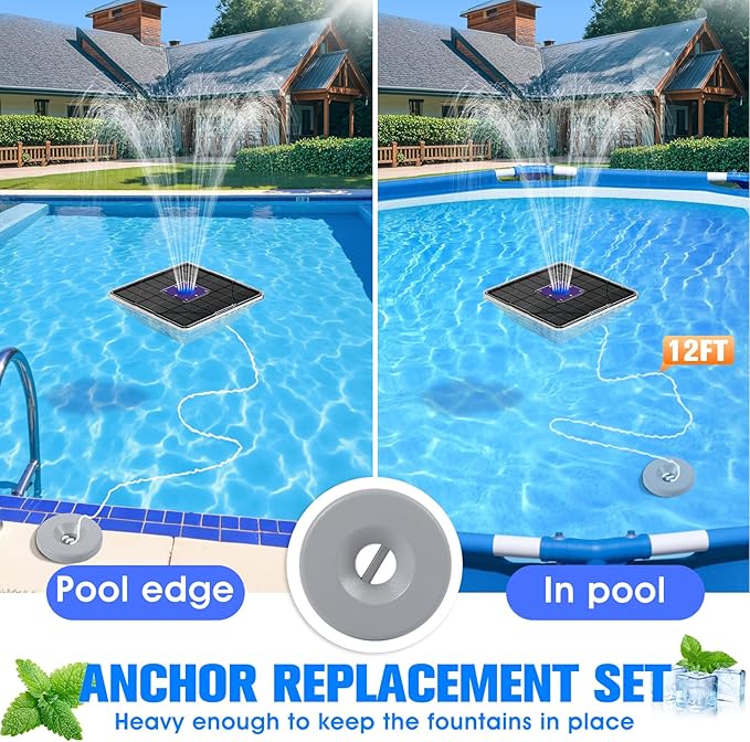Upgraded Solar Pool Fountain with Lights, 9.5'' Large Solar Floating Pool Fountain with Anchor, Above Ground Pool Water Fountains Pump,Swimming Pool Fountains for Inground Pool Purple-1PC