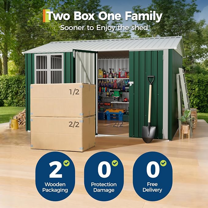 10x8 FT Outdoor Storage Shed, 450 Cu Ft Weather Resistant Garden Shed with Gable Roof & Grid Window, Multi-Use Shed for Bikes, Lawn Mowers, Patio Supplies & Pet Shelter - Image 7