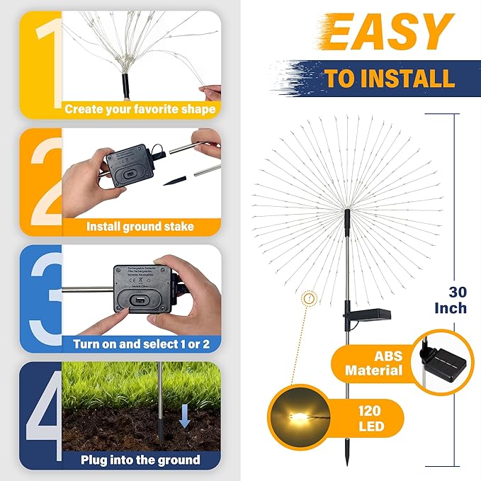 Solar Garden Lights Outdoor Decorative, 2pack 120 LED Firework Lights Waterproof???Solar Fairy Lights for Outside,Garden,Yard, Patio,Pathway,Flowerbed,Party(Warm White)