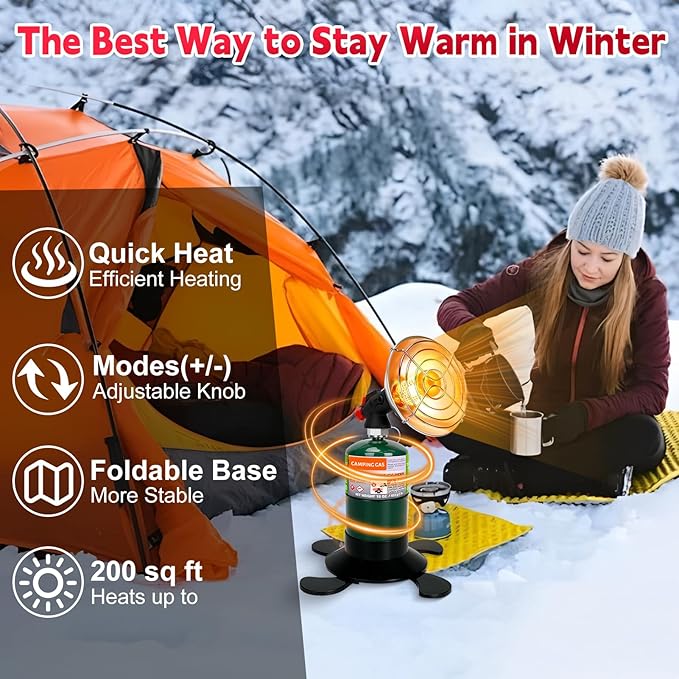 Portable Propane Heater, Outdoor Space Tent Heater for Camping, Self-Ignition Radiant Cordless Heater, Gas Heater with Foldable Gas Tank Holder for Outdoor Hiking Ice Fishing Hunting