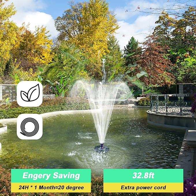 Jutai Electric Floating Pond Fountain Colorful LED Lights, Built-in Filter System, Waterfall Fountain Pump,32.8ft Power Cord, Day and Night Lighting, Energy Saving for Above Ground Pools