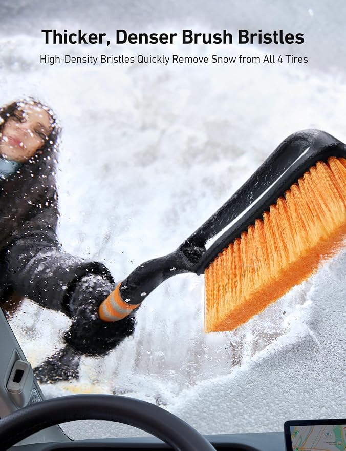 AstroAI 2 Pack 27" Snow Brush and Ice Scrapers for Car Windshield, Detachable Snow Scrapers with Ergonomic Foam Grip for Cars, Trucks, SUVs (Heavy Duty ABS, PVC Brush, Orange) - Image 3