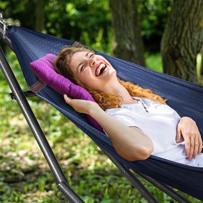 Tranquillo Universal Double Hammock with Stand Included for 2 Persons/Foldable Hammock Stand 600 lbs Capacity Portable Case - Inhouse, Outdoor, Camping, Aegean - Image 5