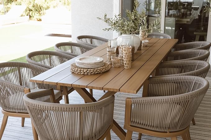 PURPLE LEAF Outdoor Dining Set for 10 All-Weather Aluminum 11 Piece Furniture Sets with Woodgrain Table and Rope Weave Chairs Included Cushions for Backyard Indoor Decor Kitchen Patio Set Teak Color - Image 3