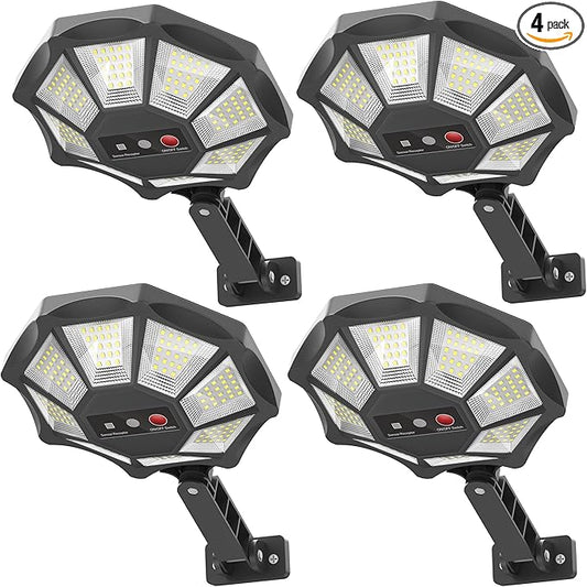 Solar Lights Outdoor, 168LED 6500K Flood Light Dusk to Dawn, 8 Sides Solar Outdoor Lights with Motion Sensor, IP66 Waterproof Solar Street Lights Outdoor for Yard, Pools(4 Pack)