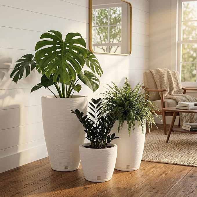 Floridis Planter, Set of 3, Outdoor/Indoor, Plastic Resin (White)