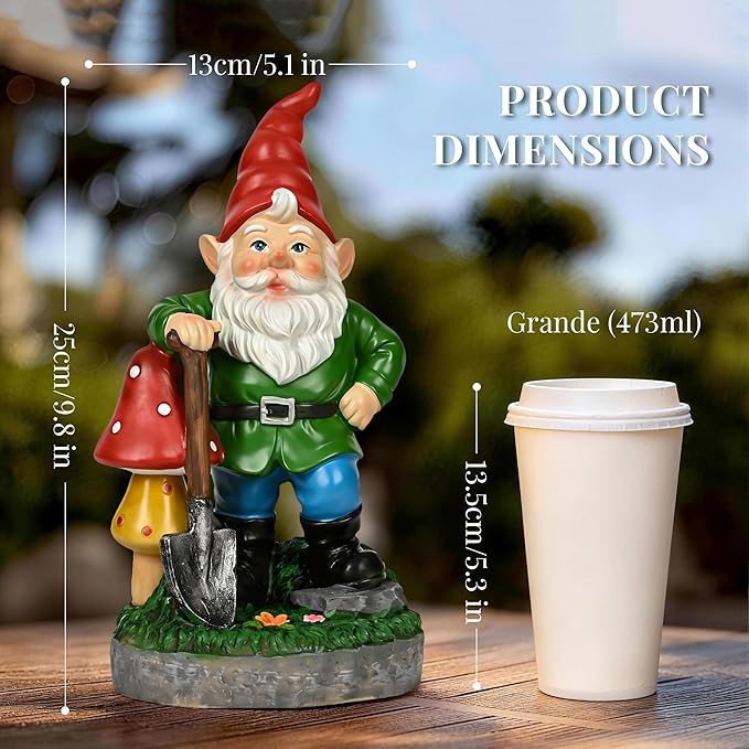 GIGALUMI Solar Garden Gnomes Outdoor 9.8",Solar Gnomes Decorations for Yard,Garden Statues with Solar Lights,Yard Decorations Outdoor,Gnome Garden Decor for Yard,Patio,Lawn and Mom Gifts