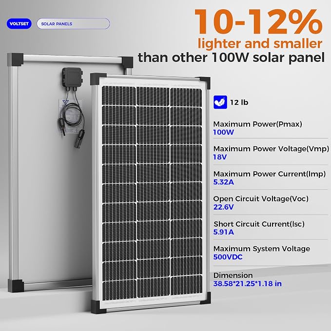 Voltset 200W 12V Solar Panels, High Efficiency 9BB Cell Monocrystalline Solar Panel IP67 Waterproof, Suitable for RV, Marine, Rooftop, Home, Yacht, Off-Grid Applications (2-Pack 100W) - Image 7