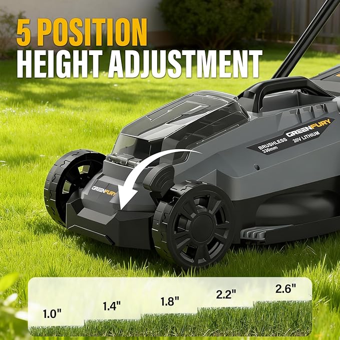 13 Inch Cordless Lawn Mower, Compatible with Dewalt 20V MAX Battery, Brushless Electric Mower with 8 Gallon Grass Bag, 5-Level Height Adjustment, for Small Yard/Garden (Battery Not Included) - Image 4