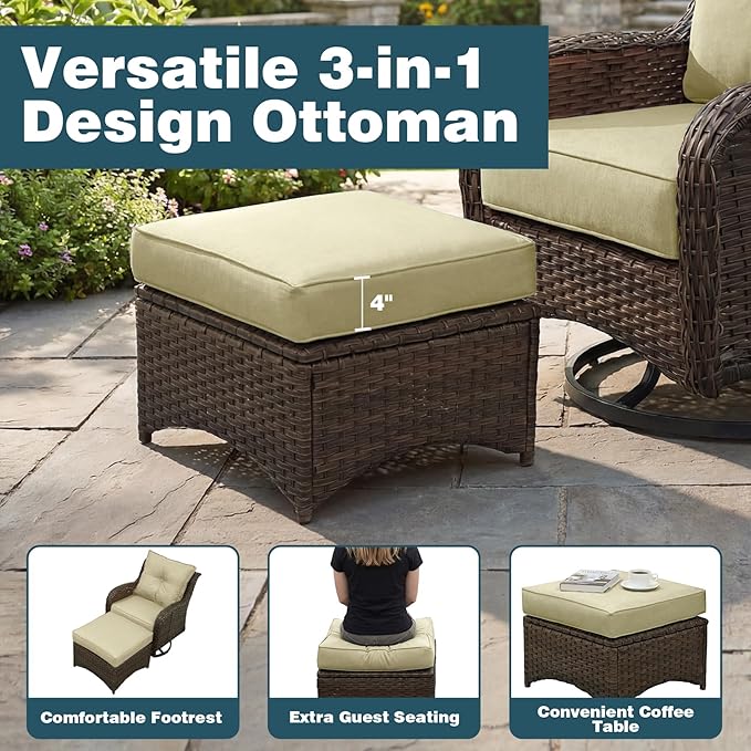 Patio Furniture Set, 12PCS Outdoor Wicker Conversation Set with 6" Thick Cushions, High Back Rattan Sofa & Swivel Rocker Chairs, Weather Resistant Olefin Fabric for Garden, Poolside, Beige
