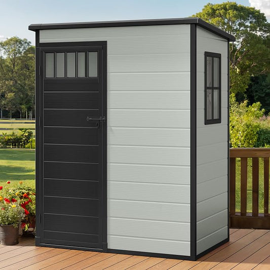 DWVO 5x3FT Outdoor Storage Shed with Fence-Style and Side Windows, Floor, Lockable Doors, Plastic Storage for Backyard and Garden, Blue-Gray by DWVO