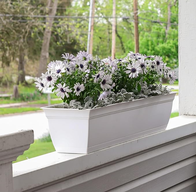 The HC Companies ECW30000A10 Indoor Outdoor 30 Inch Eclipse Series Window Flower Garden Ornamental Planter Box with Removable Attached Saucer, White
