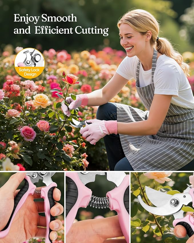 Grenebo 12-Piece Womens Gardening Tools Gift Set, Rust-Proof & Heavy-Duty Garden Tools with Durable Carrying Case, Fashionable & Thoughtful Gardening Gifts for Women&Men (Pink-Silver) - Image 7