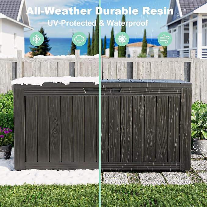 PatioZen 75 Gallon Resin Deck Box, Lockable Patio Outdoor Storage Box for Furniture, Garden Tools and Tools Storage, Waterproof Outside Storage Boxes - Black - Image 4