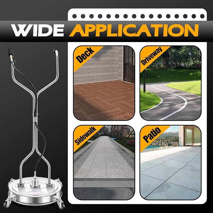 20" Pressure Washer Surface Cleaner with 4 Wheels and Dual Handle, Power Washer Attachment for Cleaning Concrete, Patio, Sidewalk, Deck and Driveways - PWS 20 - Image 7