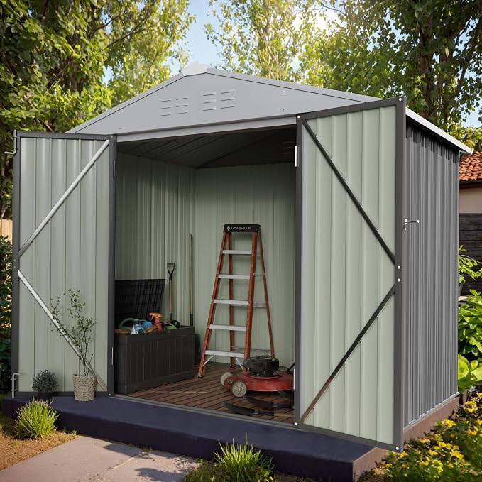 GUNJI 8 x 6 FT Shed Outdoor Storage Shed Metal Garden Shed with Lockable Door Outside Waterproof Tool Shed for Backyard, Patio, Lawn (Gray) - Image 2