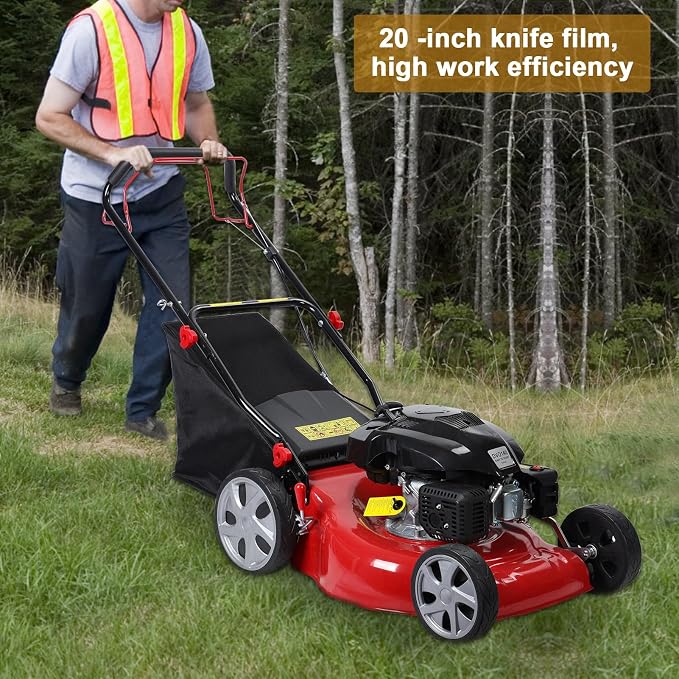 [Fast Arrival] 20 Inch Self Propelled Gas Lawn Mower - 141cc 4-Cycle Gas Powered Push Lawn Mower with 8 Positions Adjustable Cutting Height, Easy to Start, for Yard Garden, 50L Grass Tank Red - Image 3