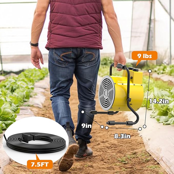 Greenhouse Heater with Digital Thermostat, Outdoor Heaters with 1500W Fast Heating, Overheat Protection, Adjustable Fan & Heater Mode, Electric Space Heater for Patio, Grow Tents, Garage