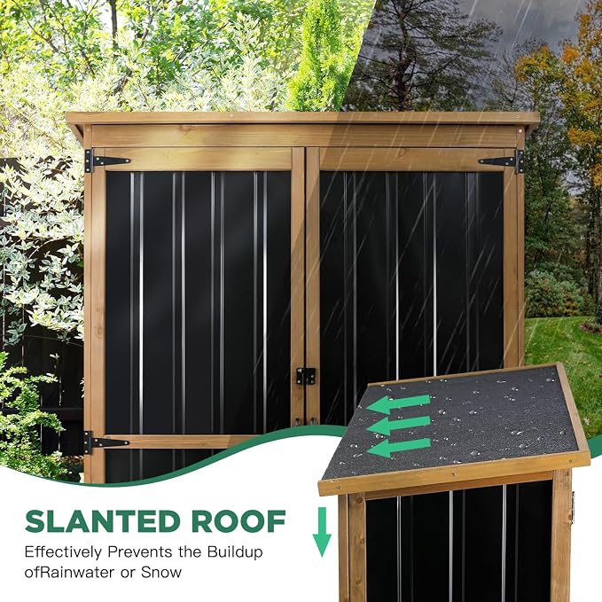 Outdoor Storage Cabinet Waterproof with Shelves, Outdoor Storage Shed Garage Cabinet Weatherproof, Wood & Metal Outside Patio Backyard Garden Pool Storage Tool Organizer - Image 5