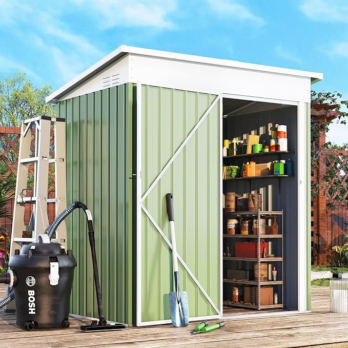 AECOJOY 5' x 3' Outdoor Storage Shed, Small 3x5 Metal Sheds & Outdoor Storage Clearance with Lockable Door, Utility and Tool Storage Cabinet Garden Shed for Backyard, Patio, Outside use in Green - Image 3