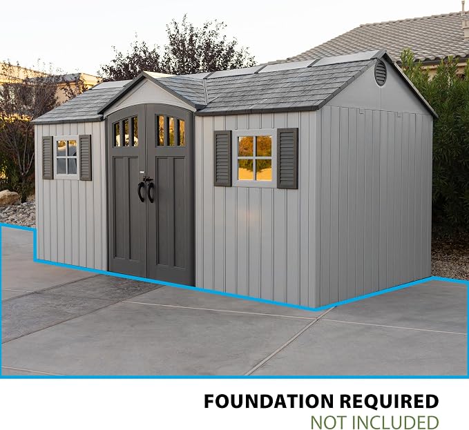 Lifetime Outdoor Storage Shed, 15x8 Ft, Gray, Resin Backyard Tool Shed with Lockable Doors and Weather-Resistant Panels - Image 4